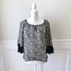Crescent Stitch Fix Printed Lace Blouse SP Petite